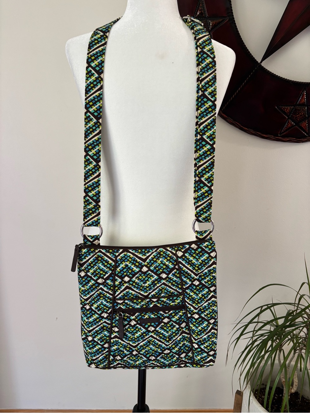 Vera Bradley Quilted Crossbody Bag in Teal Multi with Adjustable Straps